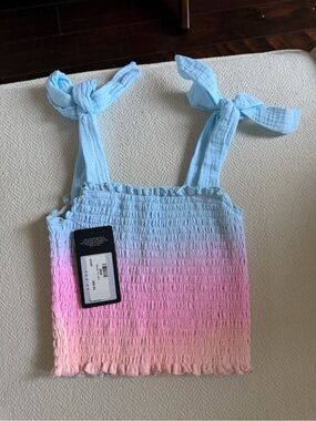 Girls Ombre Smocked Tie-Strap Crop Top - Blue, Pink & Cream